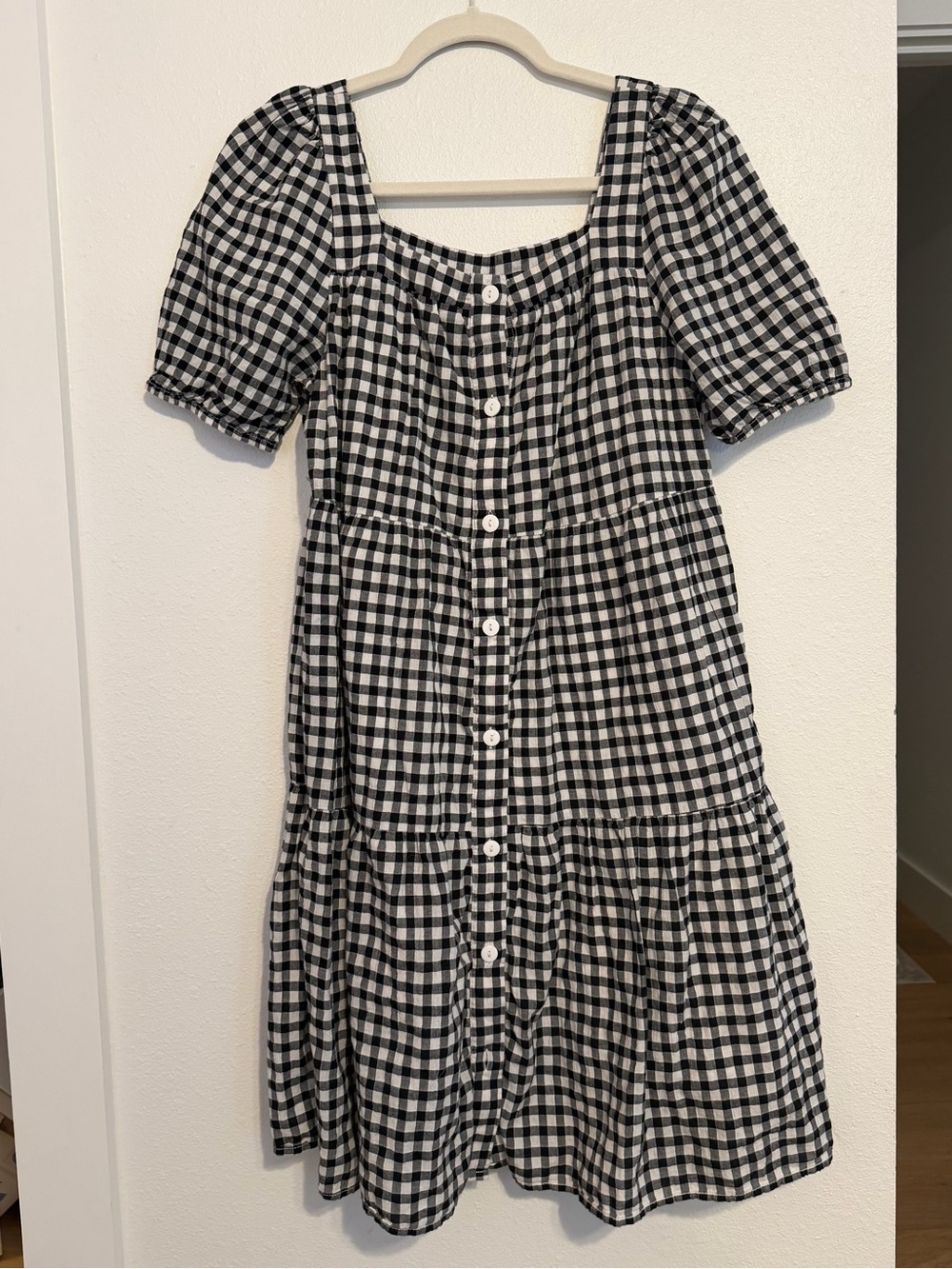 beachlunchlounge Black and White Gingham Button Midi Dress